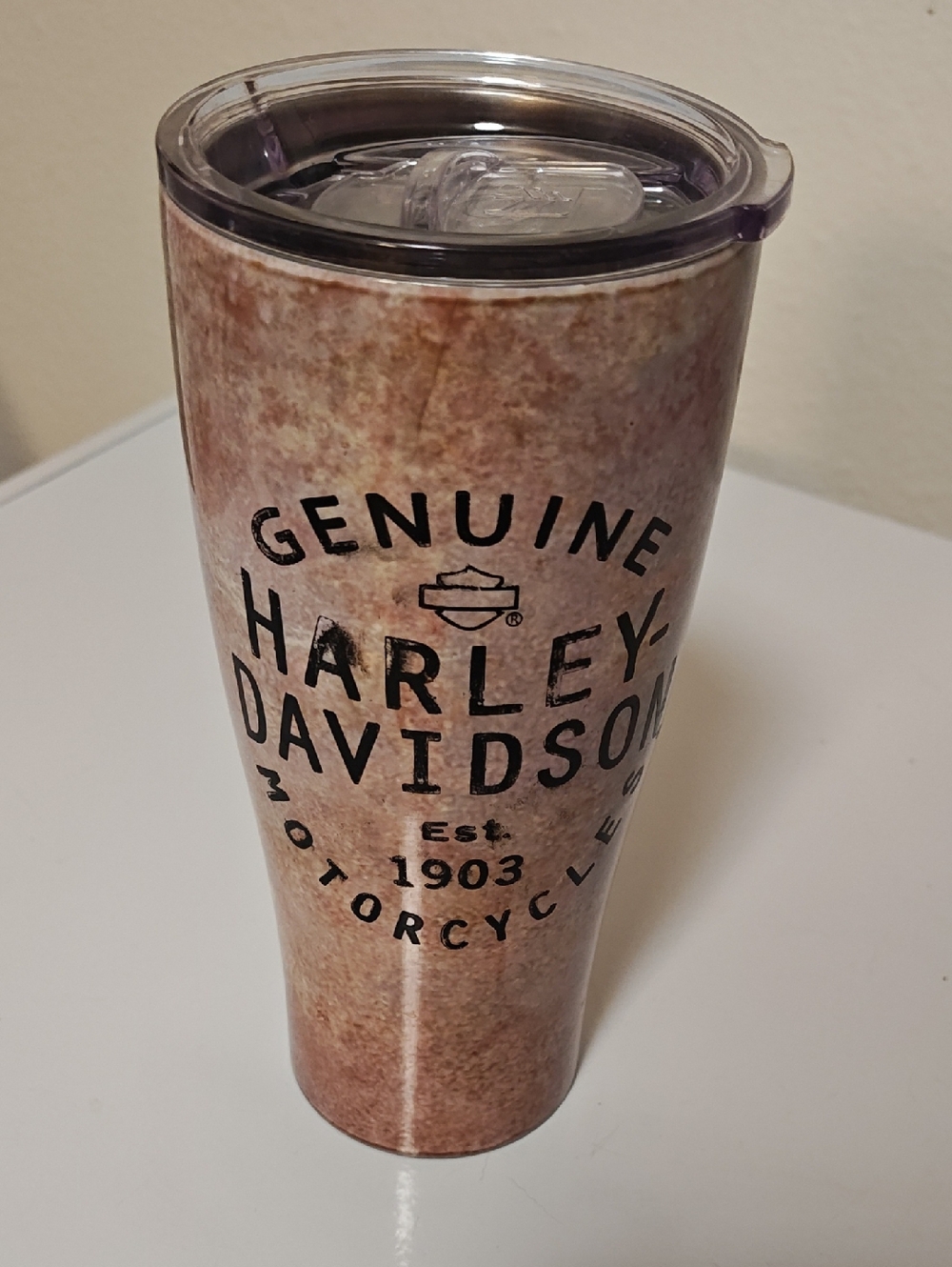 Harley-Davidson Brown and Black Stainless Travel Tumbler with Clear Lid